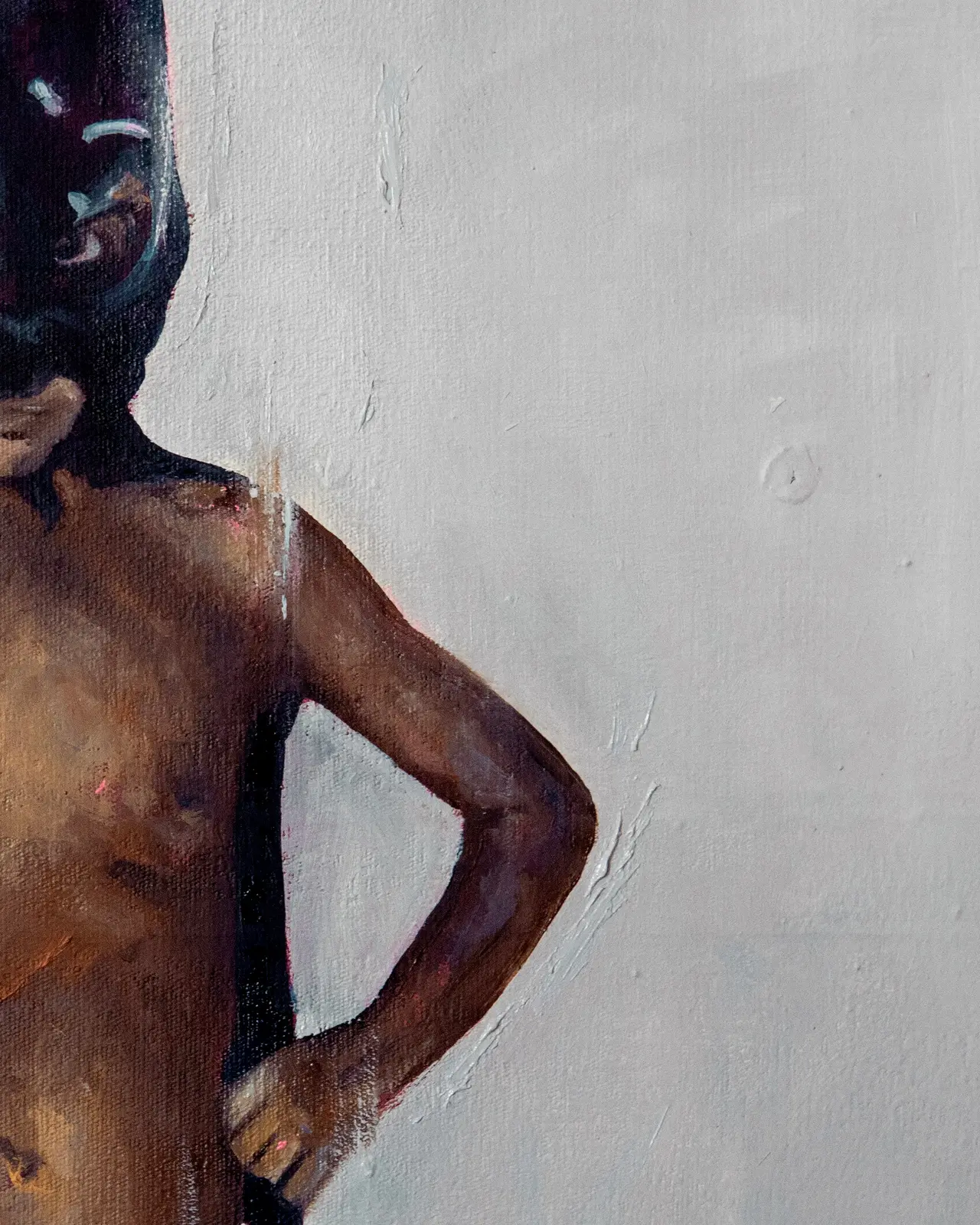 Detalle de una pintura dump: un rostro tratado con desenfoques y aberraciones cromáticas propias de la fotografía móvil